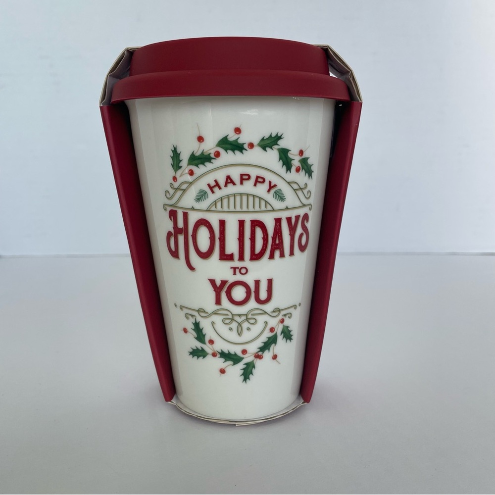 Lenox Holidays to You Christmas Thermal Travel Mug with Silicone Lid NWT